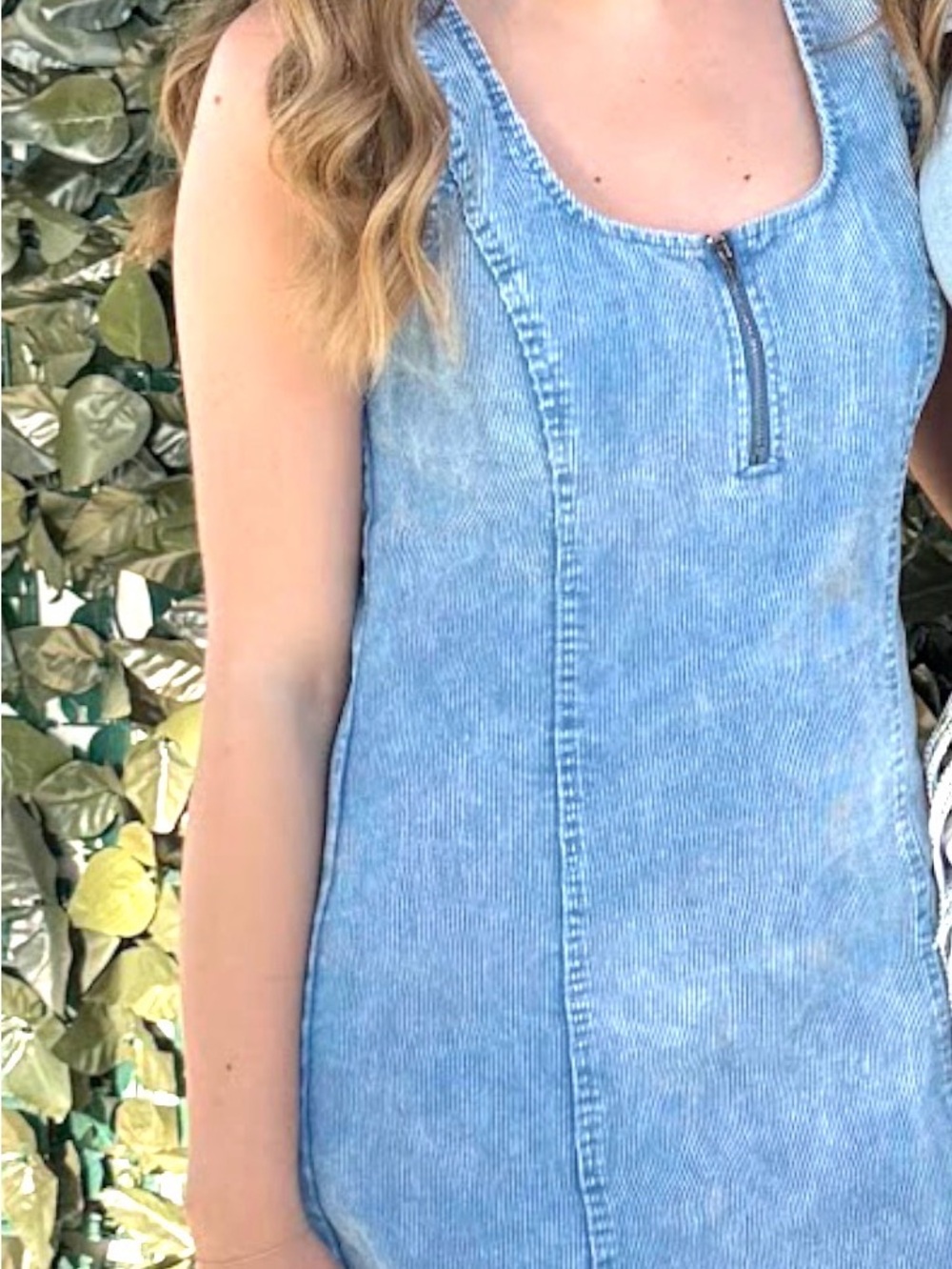 Pink Lily Light Blue Denim Mini Dress with Front Zip